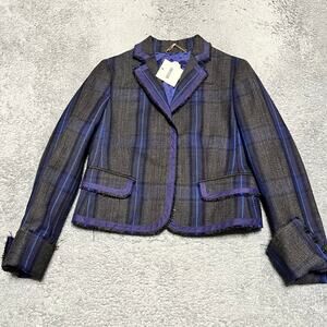 Moschino Plaid Blazer Womens 42 US 10 Italy Plaid Cropped Snap Jacket Punk Wool